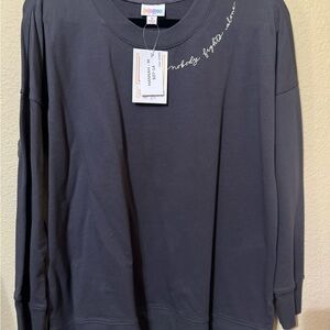 Lularoe Hannah sweatshirt, black with BCA ribbon “Nobody fights alone”